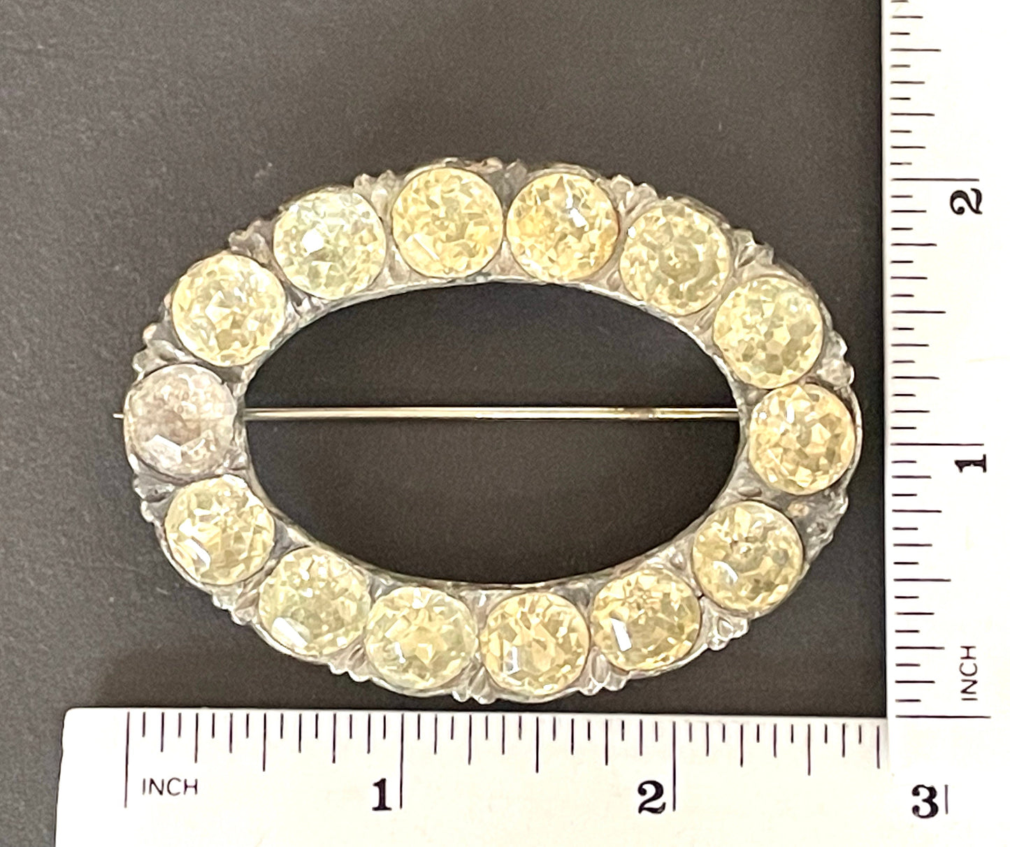 Large, heavy antique Georgian sterling silver, black dot clear paste rhinestone huge buckle brooch pin