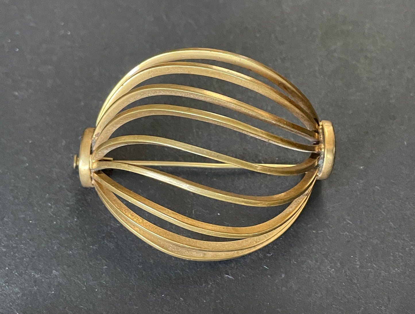 Vintage Art Deco machine age, geometric, architectural shiny gold tone statement bracelet and similar large brooch, perhaps French