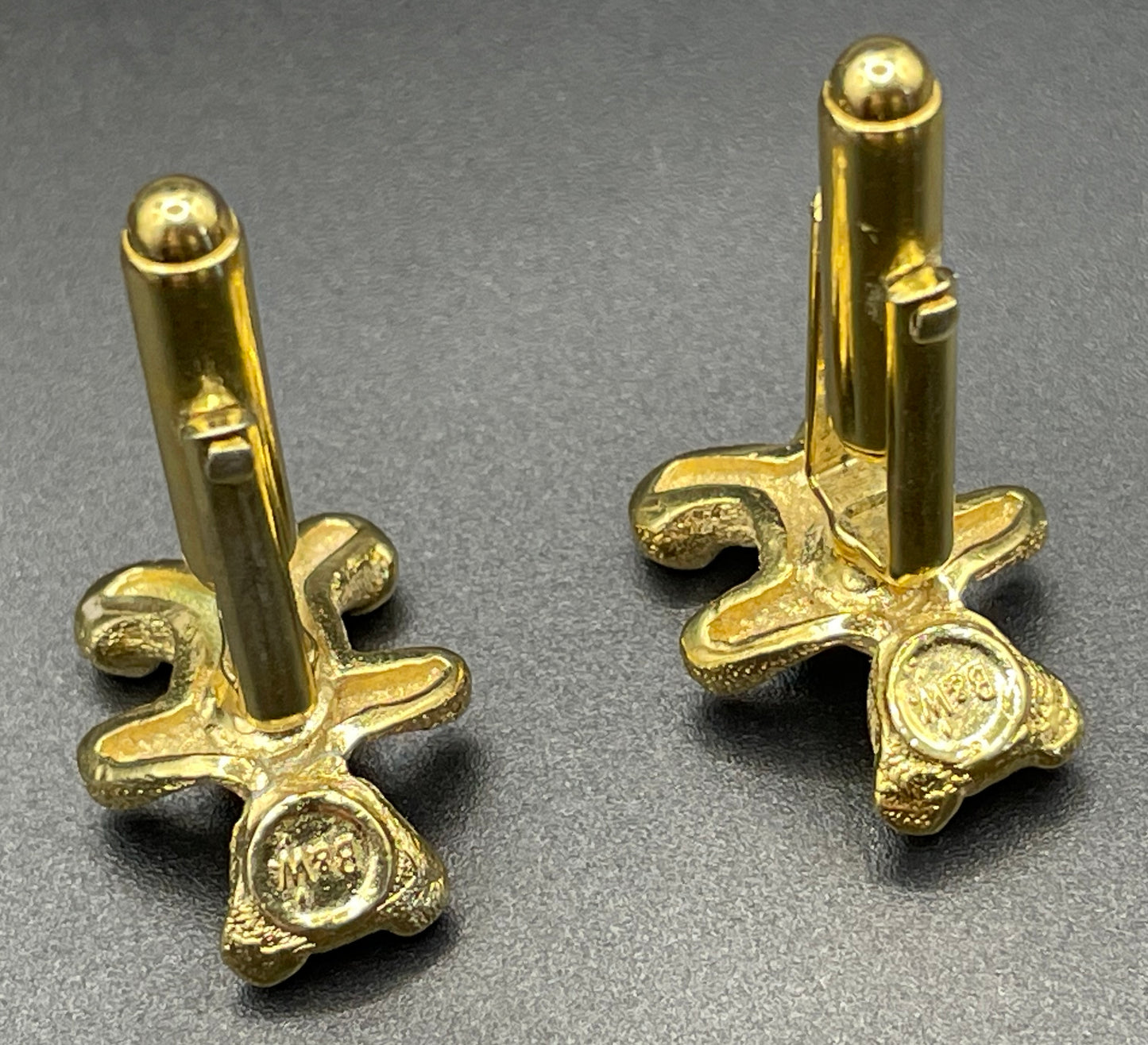 Vintage Butler and Wilson signed B&W gold tone and green rhinestone teddy bear cuff links, 40th anniversary design