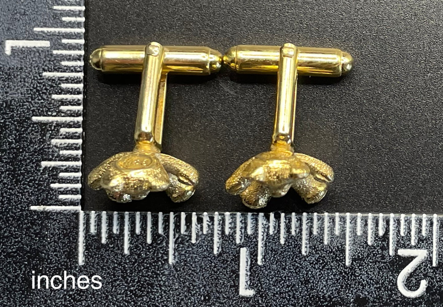 Vintage Butler and Wilson signed B&W gold tone and green rhinestone teddy bear cuff links, 40th anniversary design