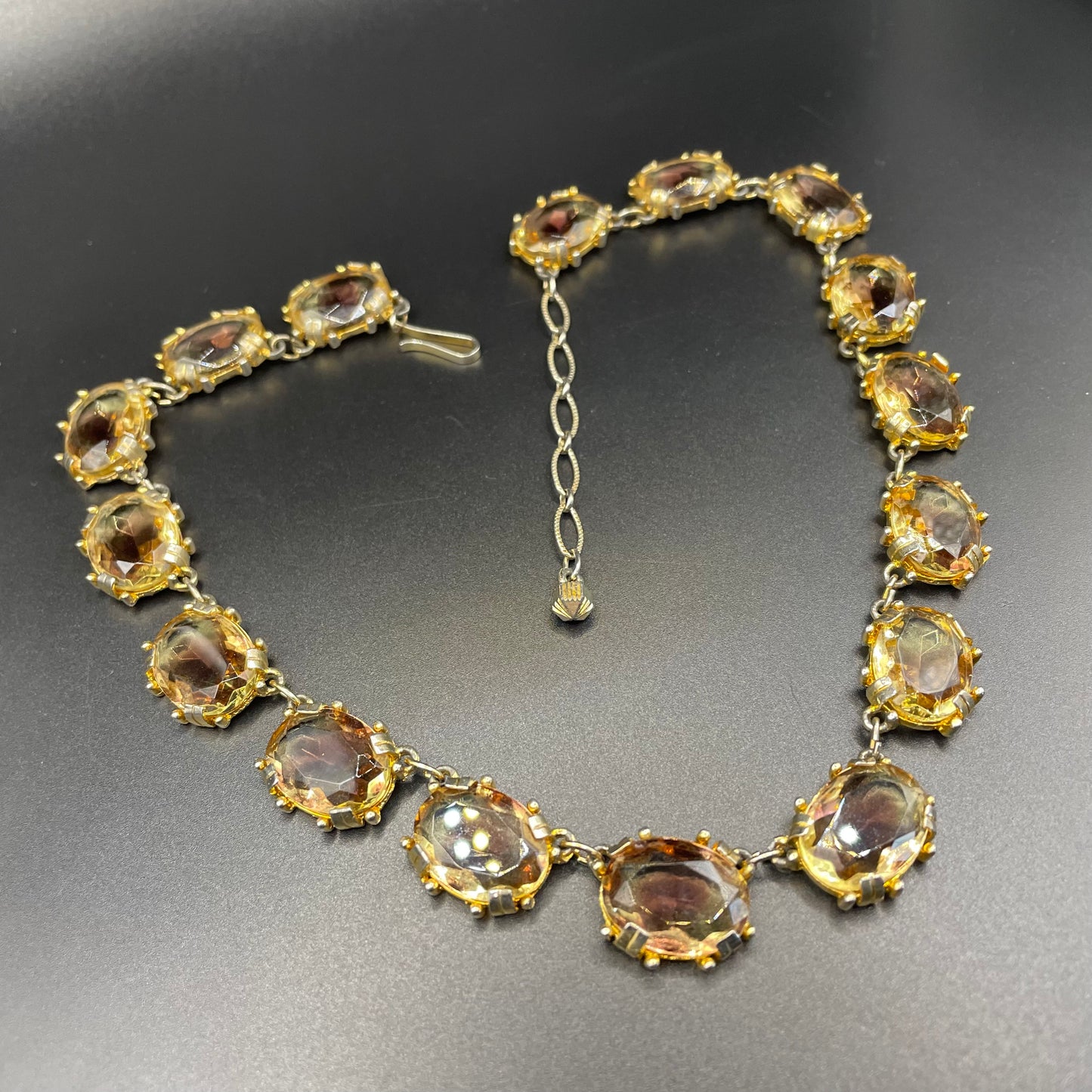 Vintage bi-colour purple amethyst and yellow citrine ametrine glass crystal riviere necklace by Sphinx