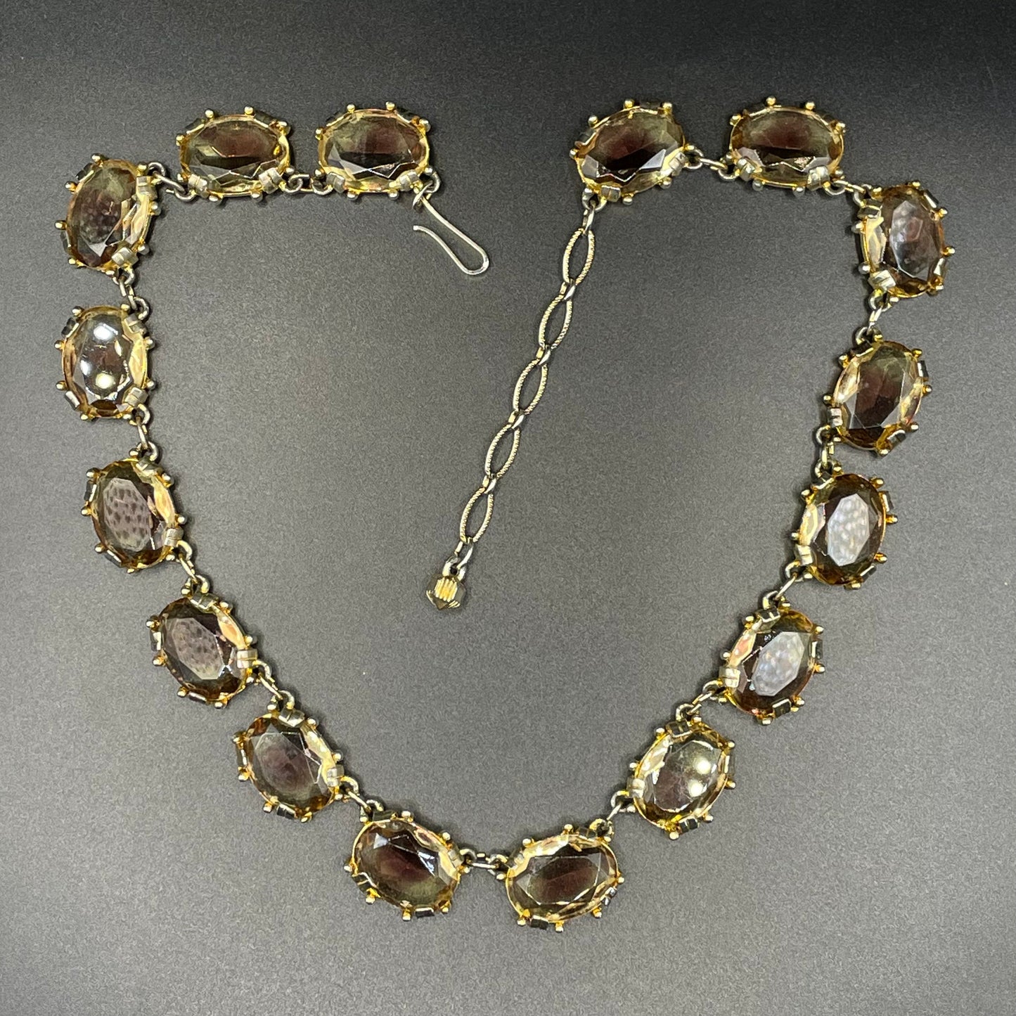 Vintage bi-colour purple amethyst and yellow citrine ametrine glass crystal riviere necklace by Sphinx