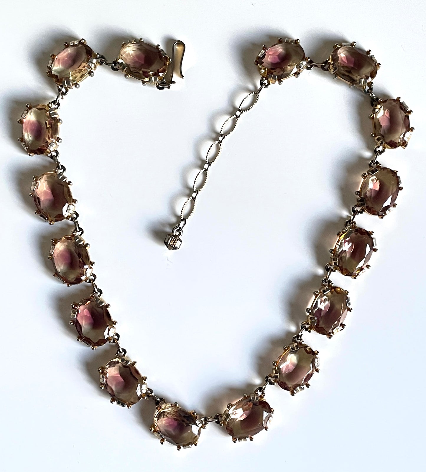 Vintage bi-colour purple amethyst and yellow citrine ametrine glass crystal riviere necklace by Sphinx
