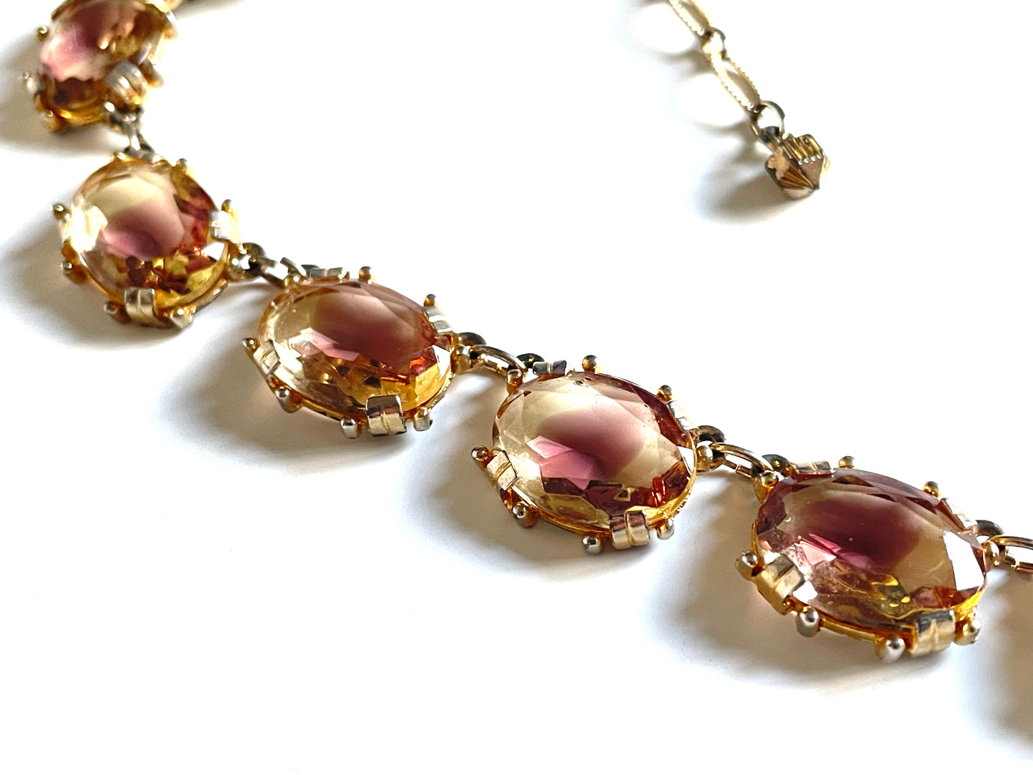 Vintage bi-colour purple amethyst and yellow citrine ametrine glass crystal riviere necklace by Sphinx