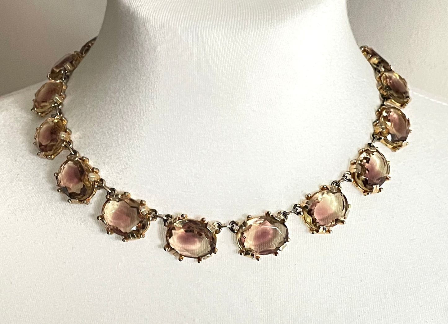 Vintage bi-colour purple amethyst and yellow citrine ametrine glass crystal riviere necklace by Sphinx