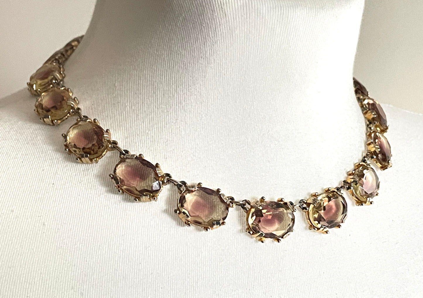 Vintage bi-colour purple amethyst and yellow citrine ametrine glass crystal riviere necklace by Sphinx