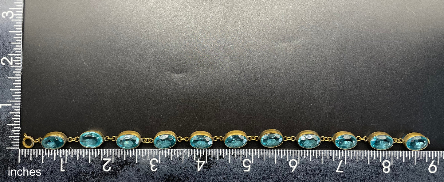 Vintage sapphire blue paste riviere collet set bracelet, bezel set, open backed large, oval glass stones, generous length