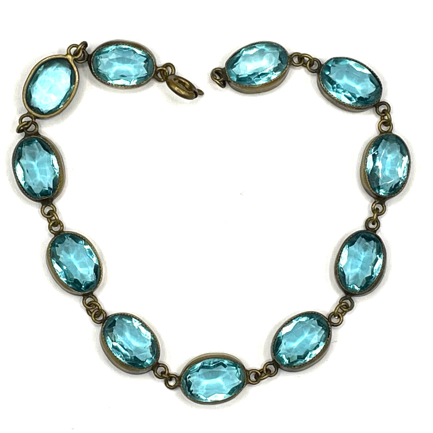 Vintage sapphire blue paste riviere collet set bracelet, bezel set, open backed large, oval glass stones, generous length