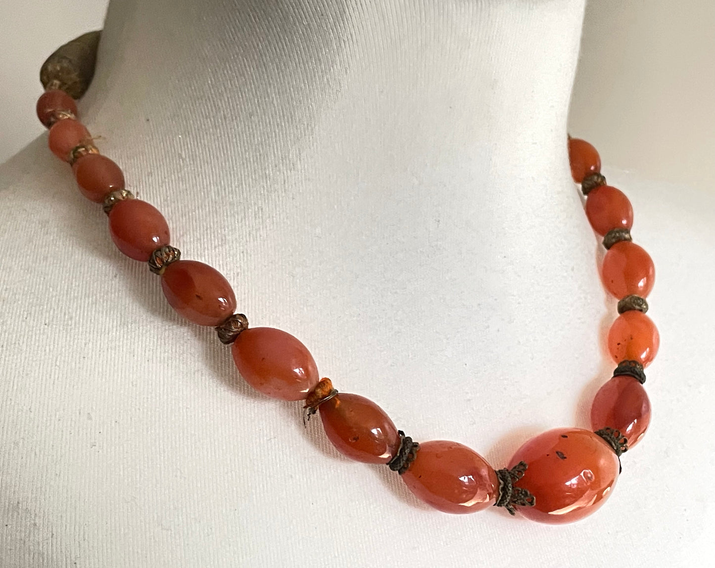 Antique Carnelian large bead necklace - from Tibet, Nepal or China, much like the older pema rakka prayer beads