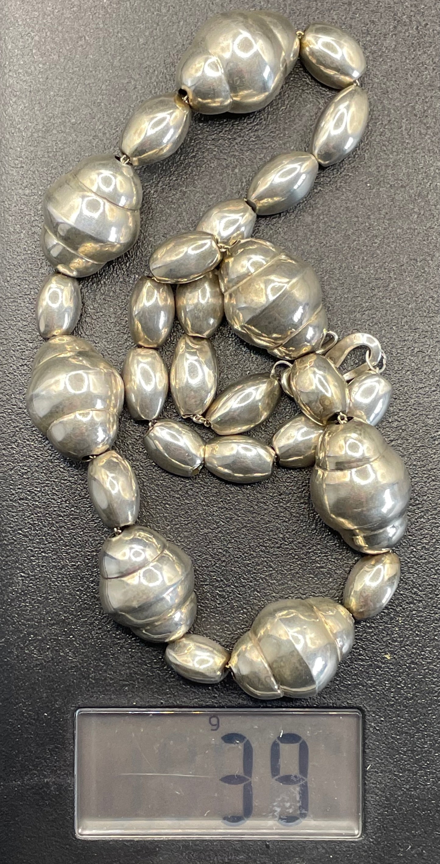 Vintage sterling silver Art Deco machine age style beaded choker necklace, stamped 925 - weighs 39 grams