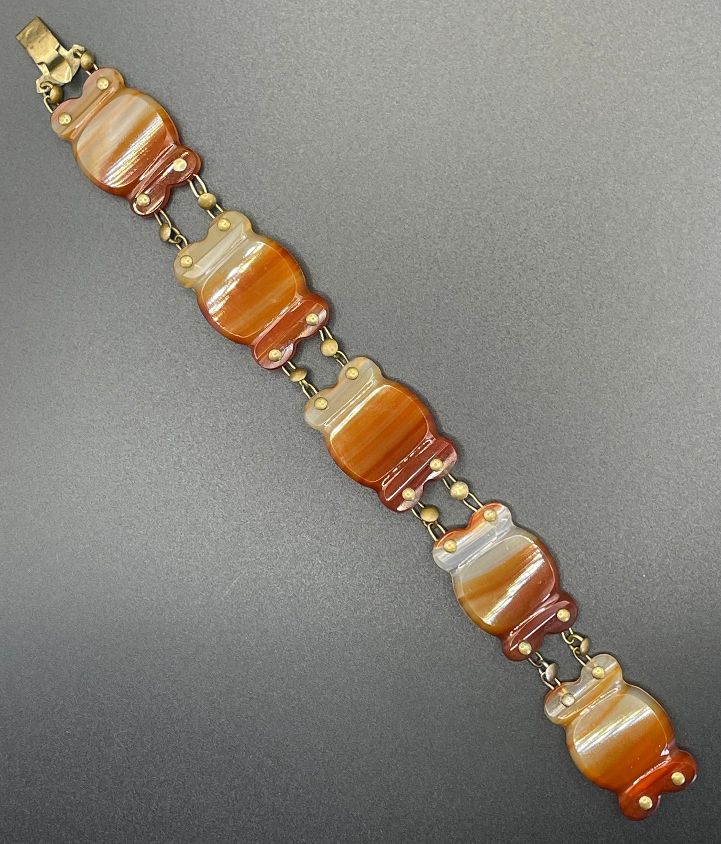 Antique Victorian carnelian agate carved panel Scottish style bracelet, beautiful gemstones, please read description for condition