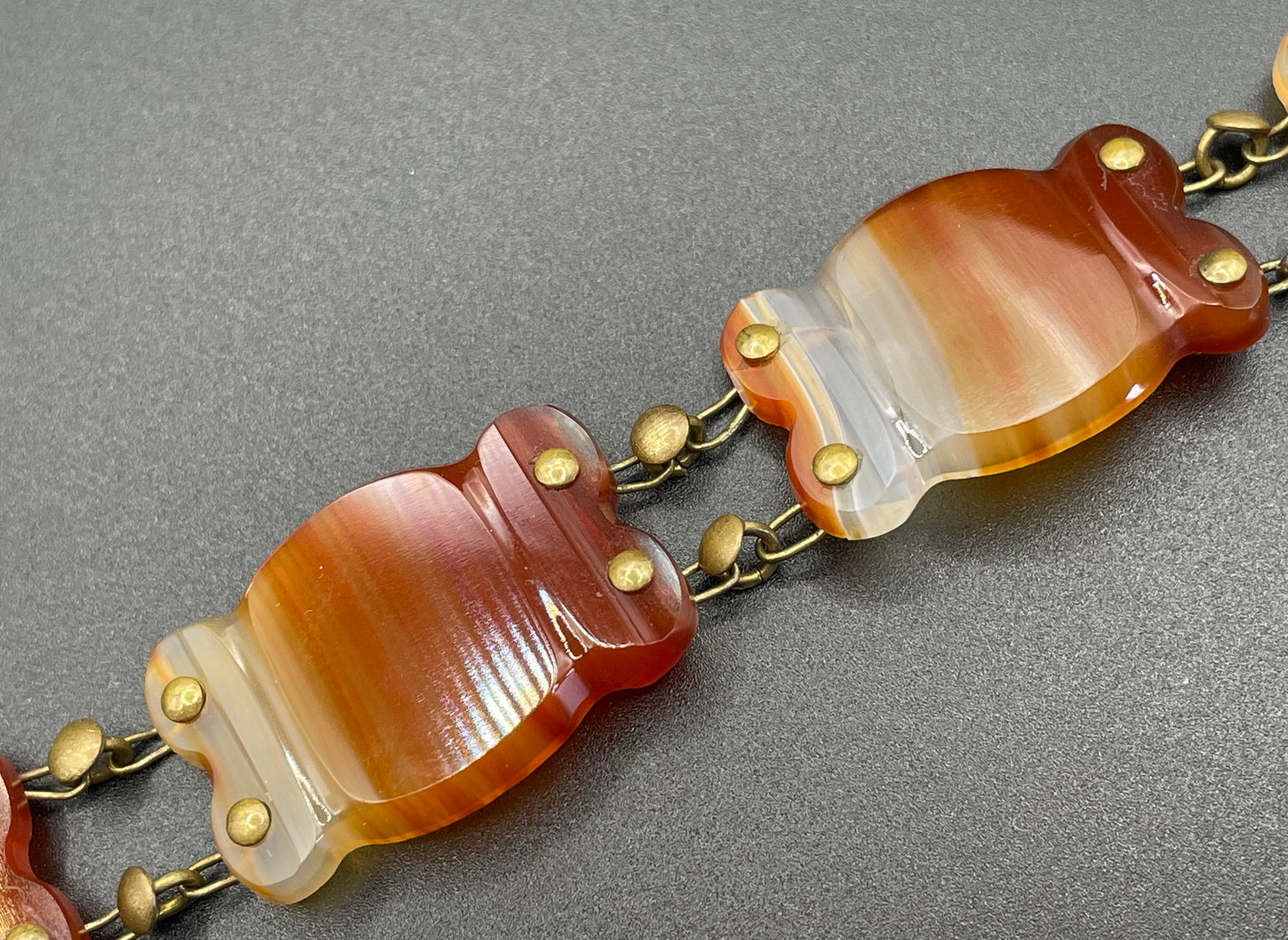 Antique Victorian carnelian agate carved panel Scottish style bracelet, beautiful gemstones, please read description for condition