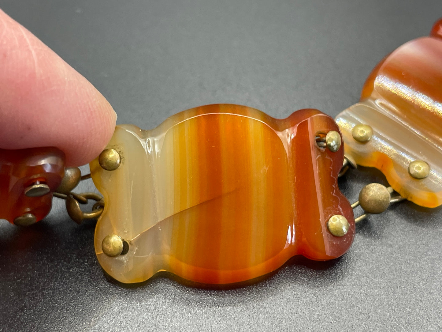 Antique Victorian carnelian agate carved panel Scottish style bracelet, beautiful gemstones, please read description for condition