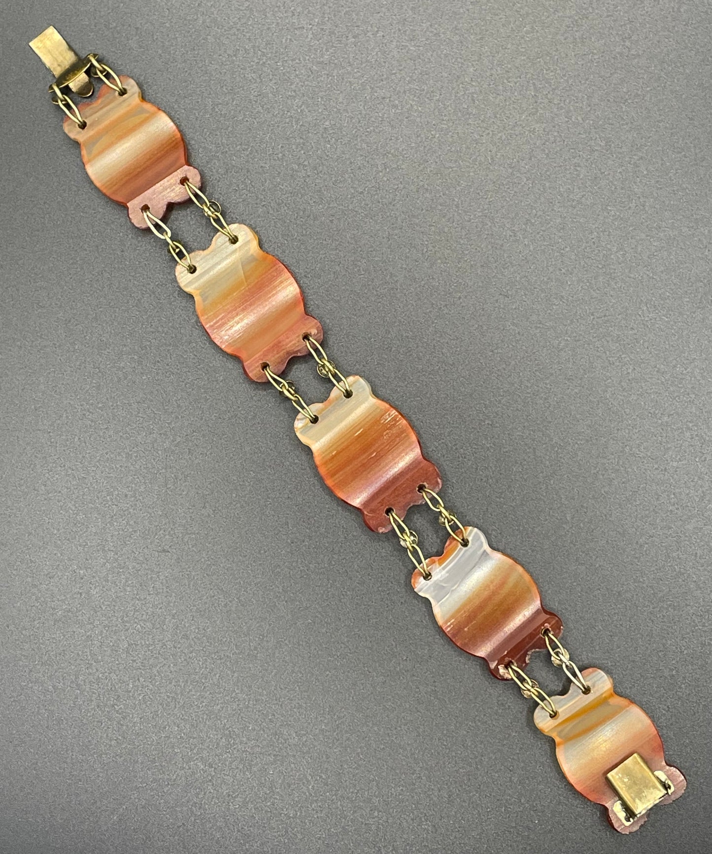 Antique Victorian carnelian agate carved panel Scottish style bracelet, beautiful gemstones, please read description for condition