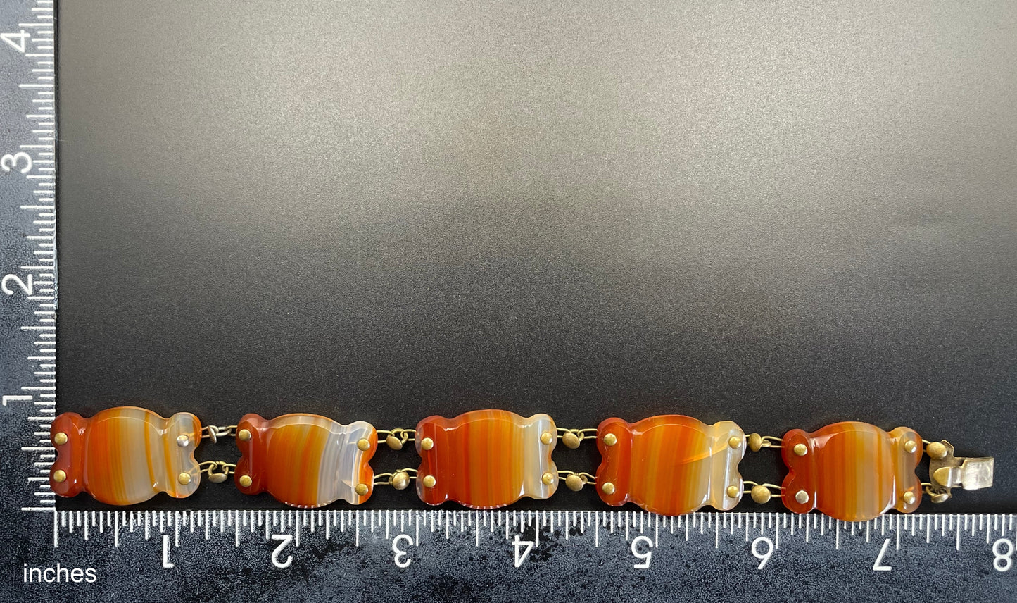 Antique Victorian carnelian agate carved panel Scottish style bracelet, beautiful gemstones, please read description for condition