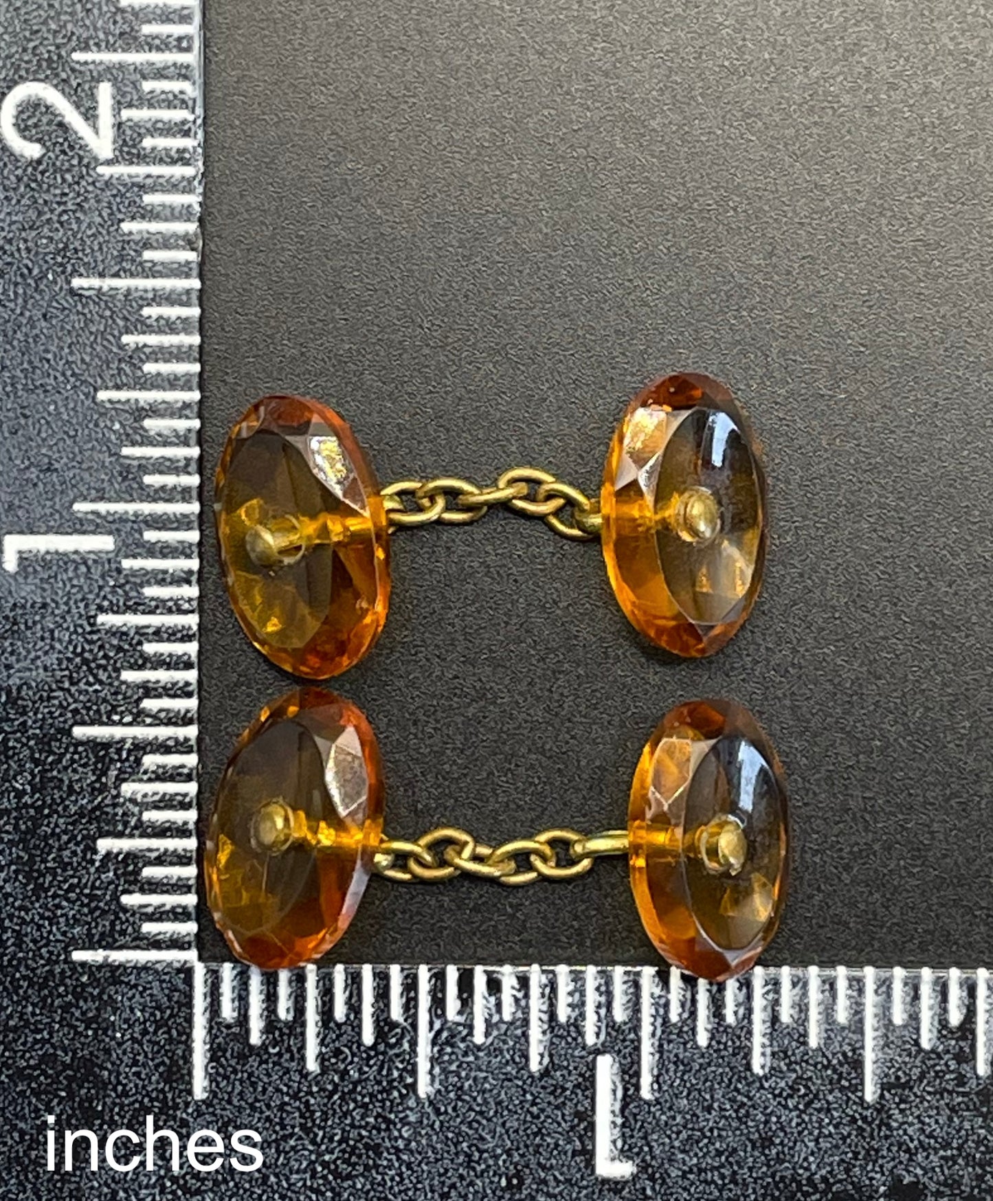 Antique Edwardian faceted dark citrine cairngorm gemstone cufflinks, beautiful orange brown topaz colour