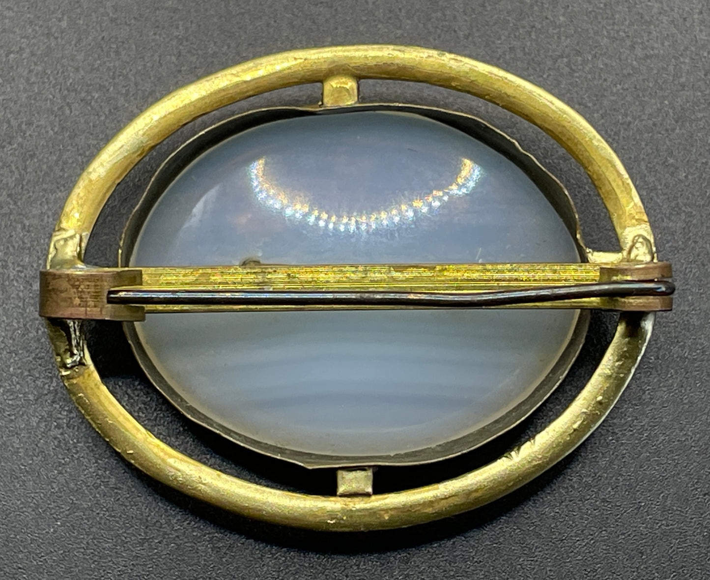 Antique Victorian chalcedony and turquoise pinchbeck or gilt / rolled gold / gold plated brooch, delicate floral leaf design