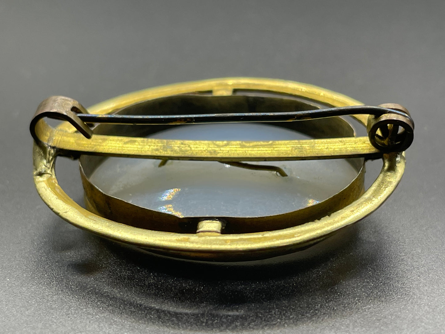 Antique Victorian chalcedony and turquoise pinchbeck or gilt / rolled gold / gold plated brooch, delicate floral leaf design