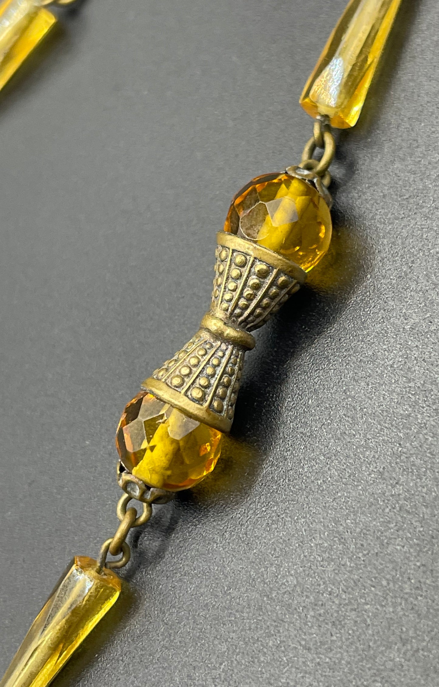 Vintage Neiger pendant necklace - citrine yellow rhinestones and faceted beads with pretty floral design