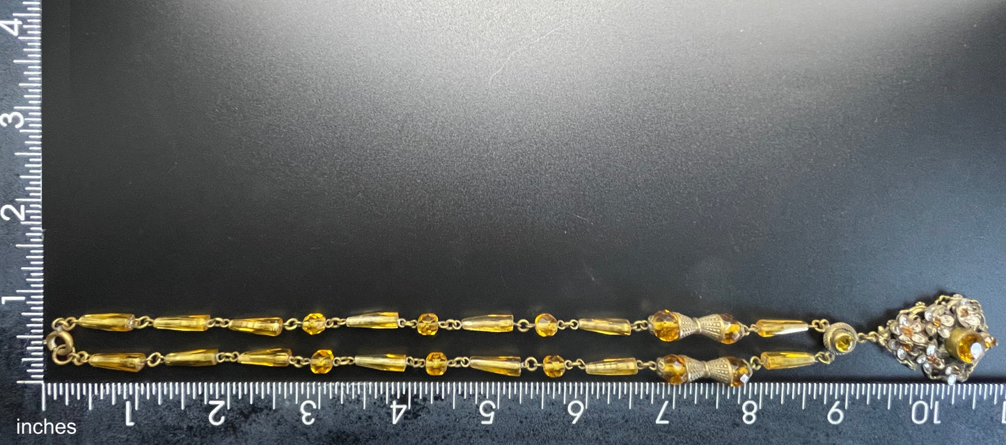 Vintage Neiger pendant necklace - citrine yellow rhinestones and faceted beads with pretty floral design