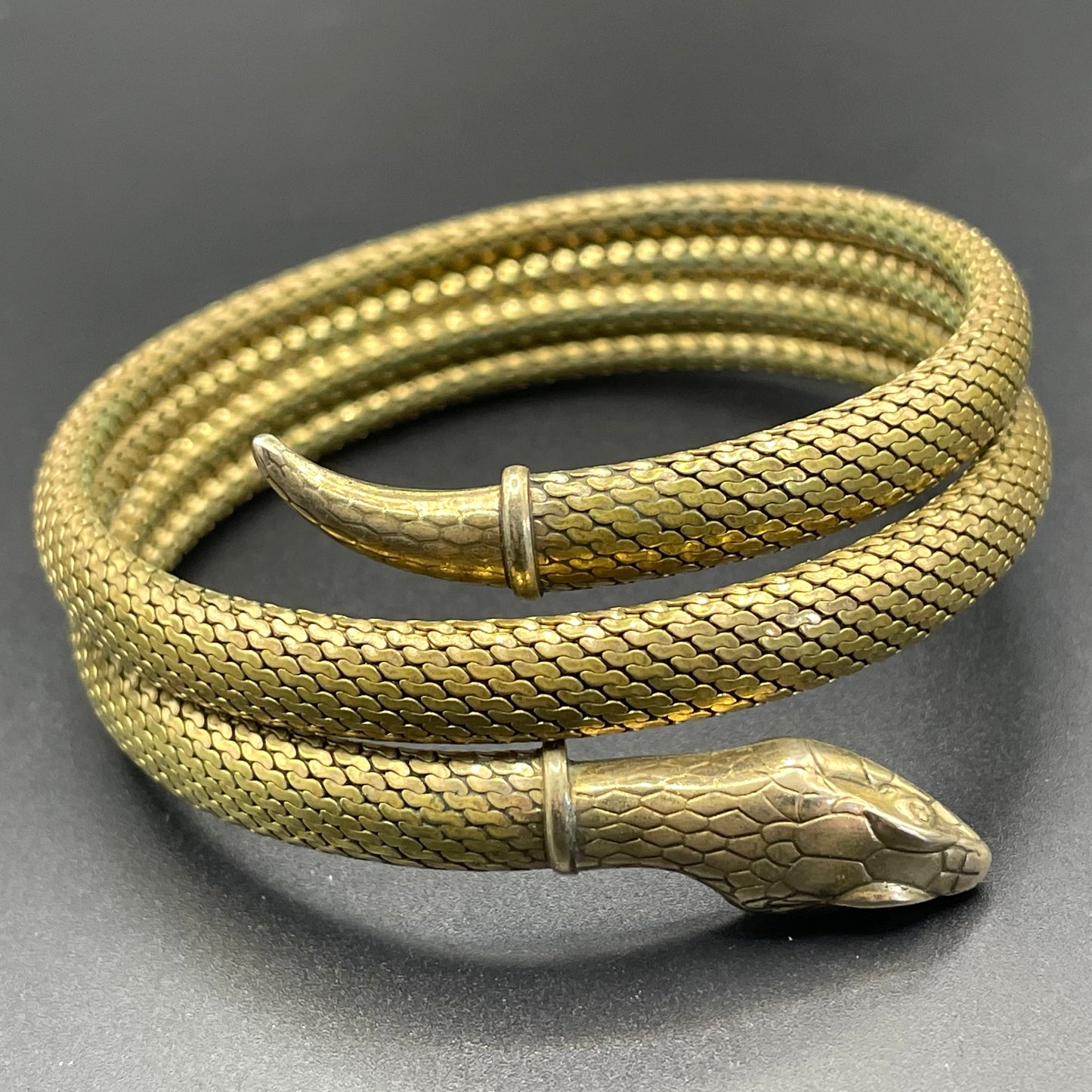 Vintage / antique rolled gold snake serpent bracelet bangle, double coiled, beautiful detail