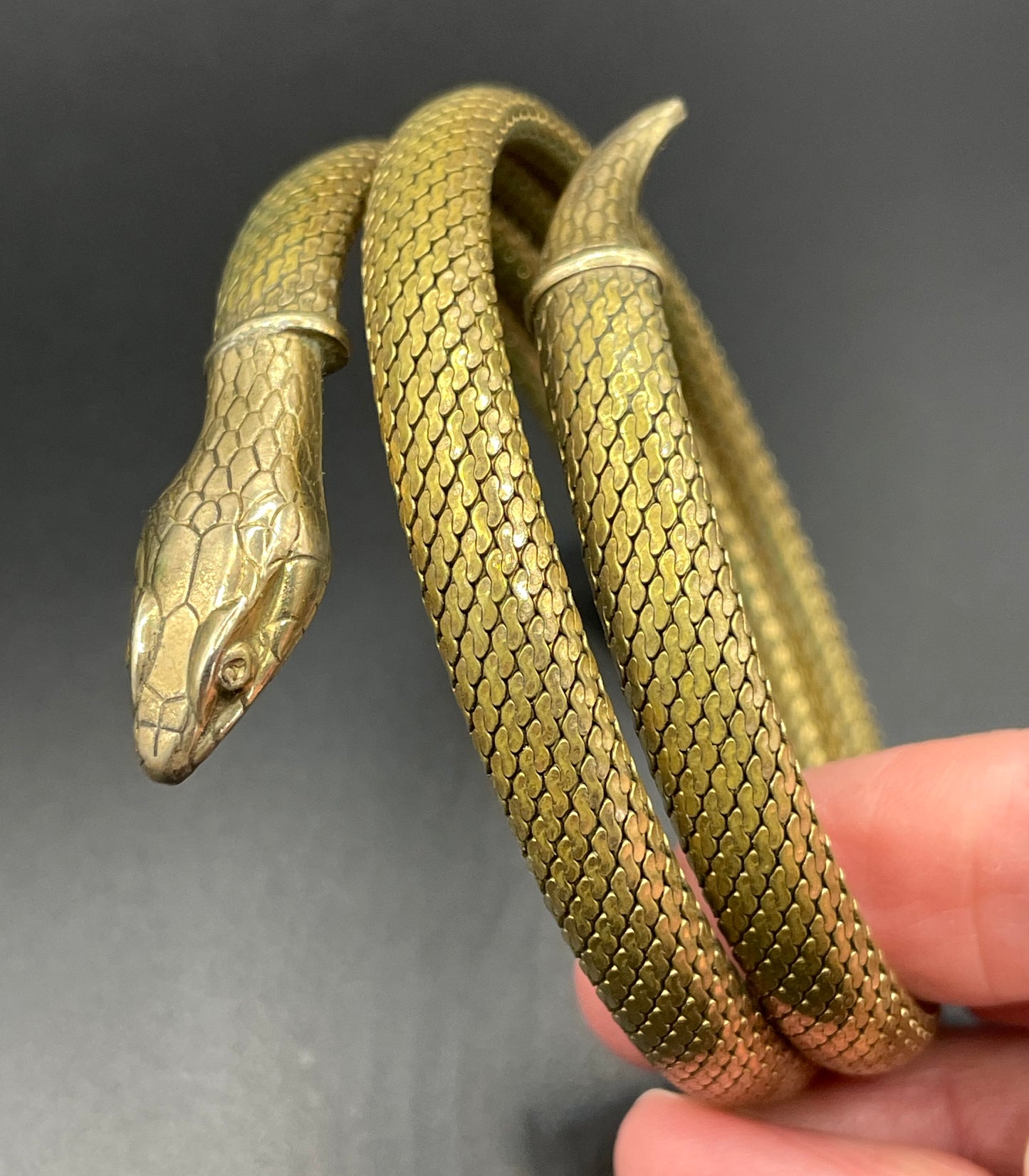 Vintage / antique rolled gold snake serpent bracelet bangle, double coiled, beautiful detail