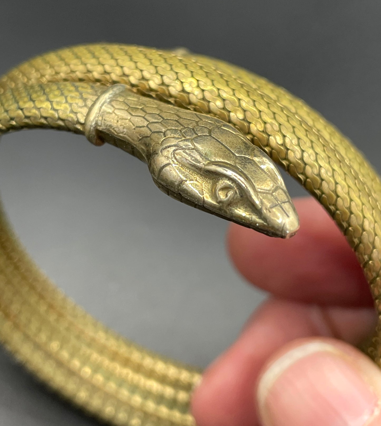 Vintage / antique rolled gold snake serpent bracelet bangle, double coiled, beautiful detail