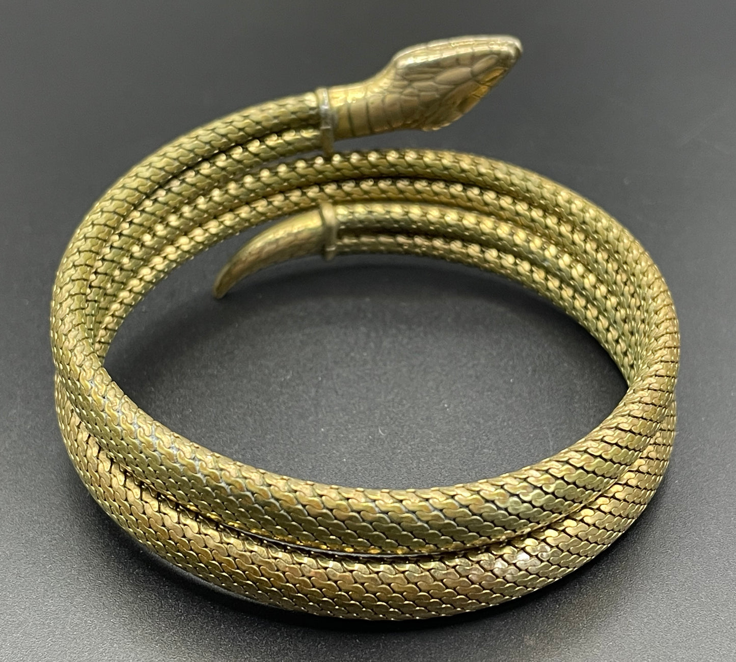 Vintage / antique rolled gold snake serpent bracelet bangle, double coiled, beautiful detail