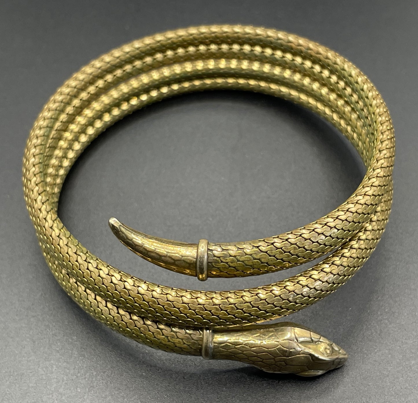 Vintage / antique rolled gold snake serpent bracelet bangle, double coiled, beautiful detail