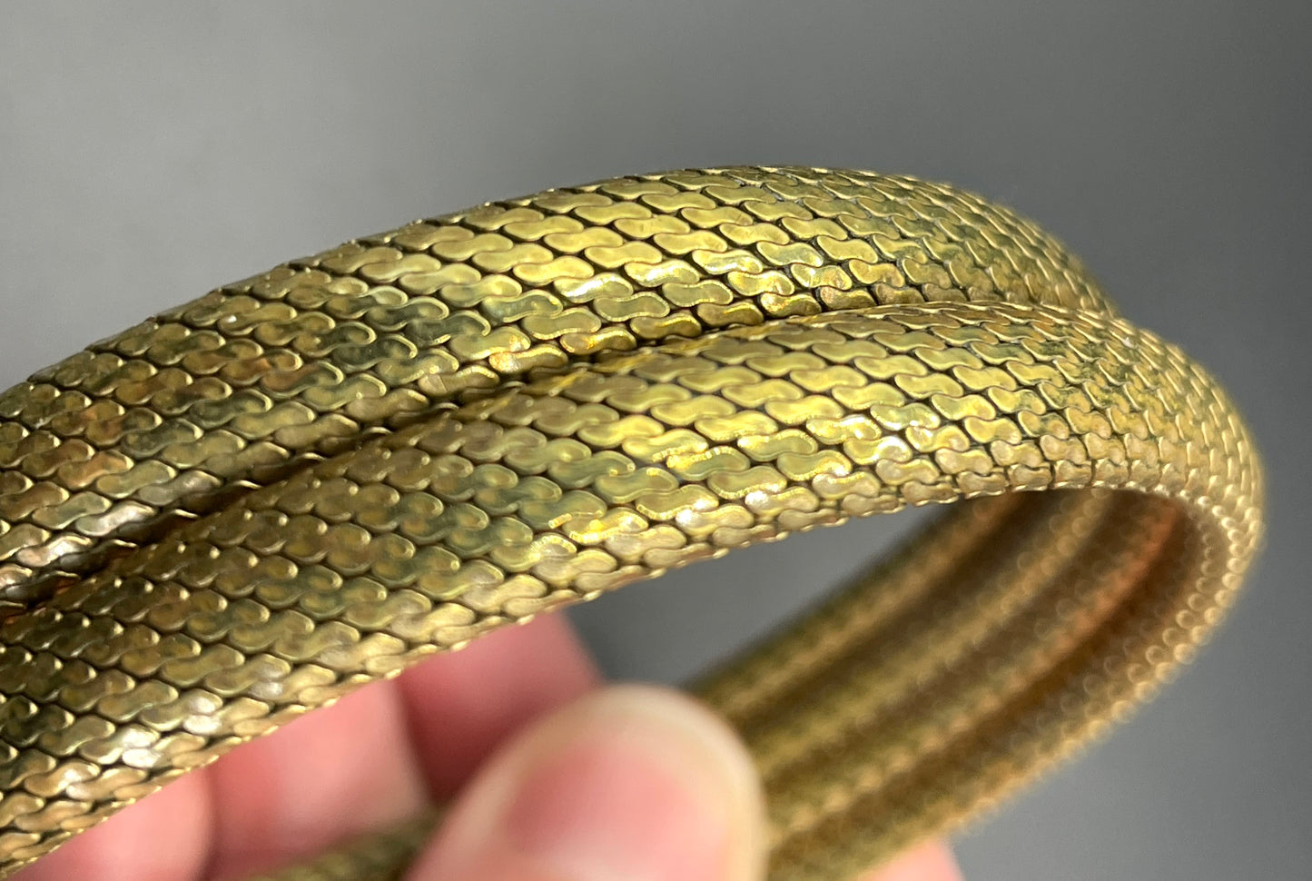 Vintage / antique rolled gold snake serpent bracelet bangle, double coiled, beautiful detail