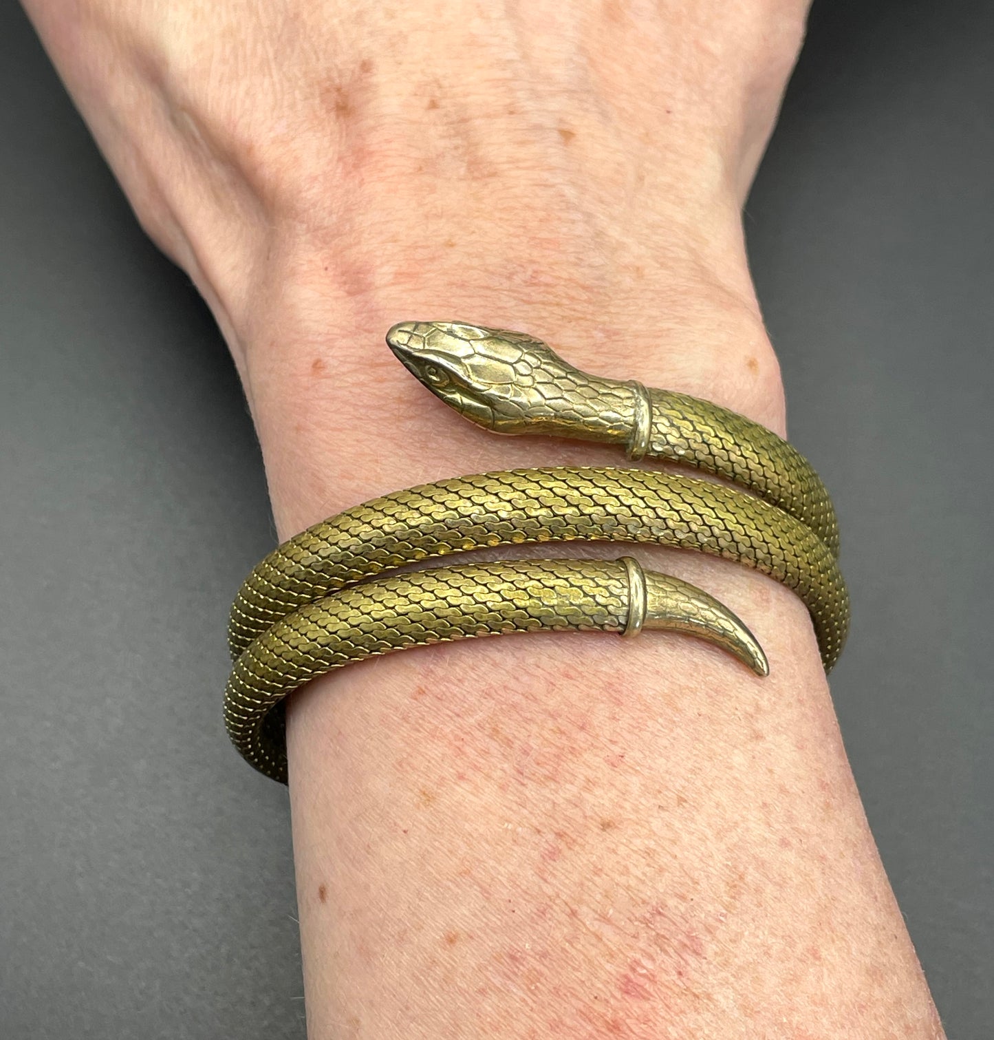 Vintage / antique rolled gold snake serpent bracelet bangle, double coiled, beautiful detail