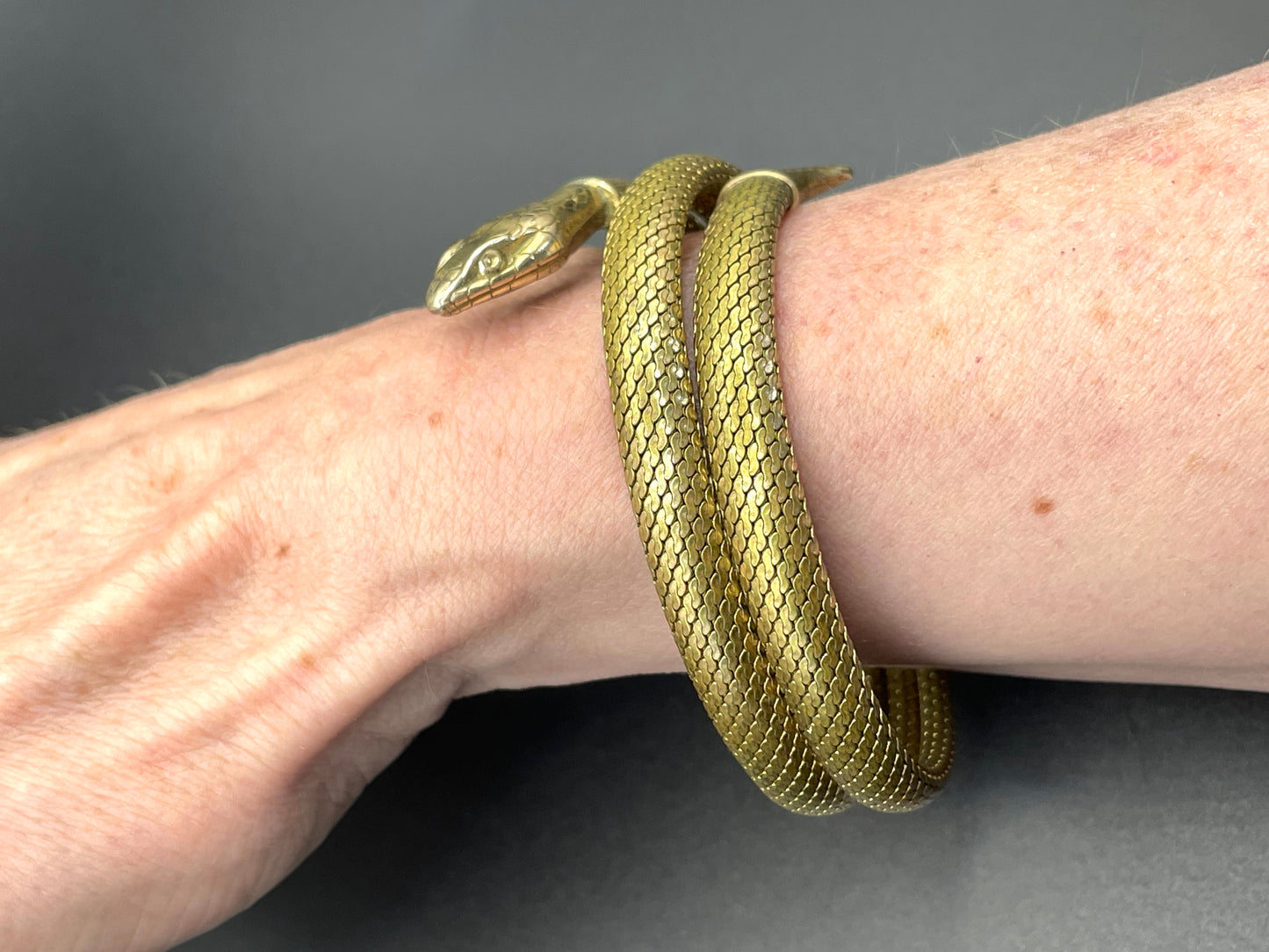 Vintage / antique rolled gold snake serpent bracelet bangle, double coiled, beautiful detail