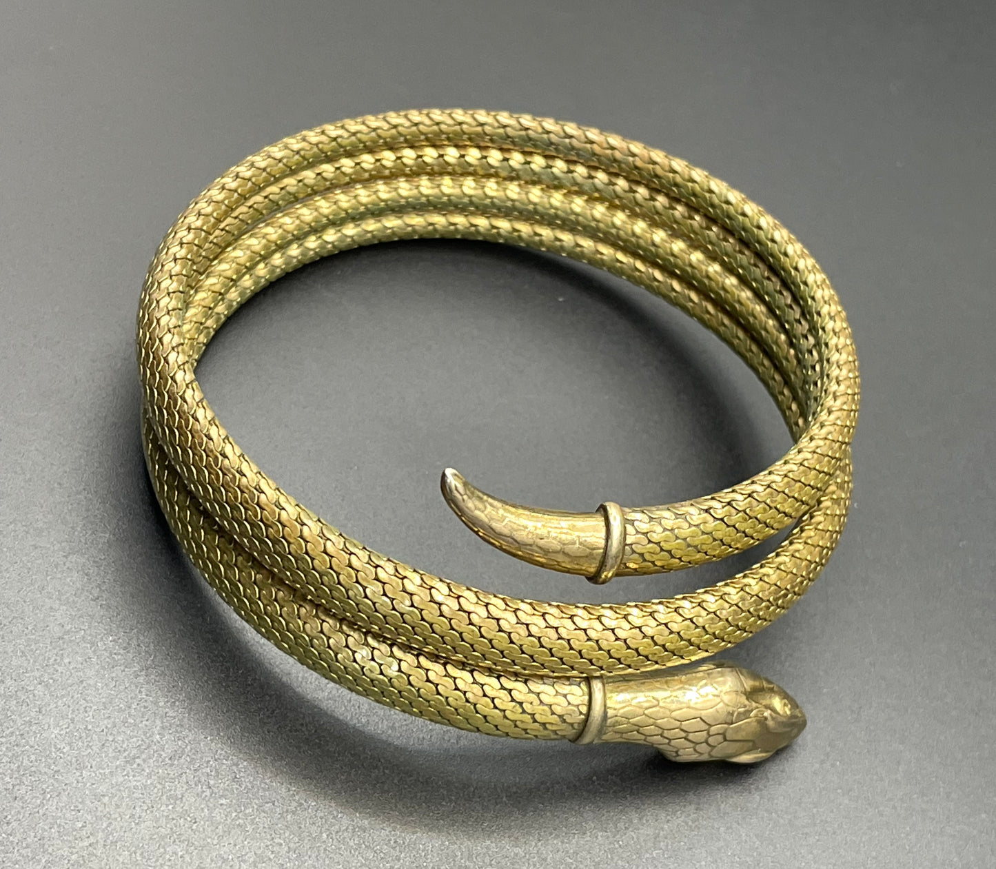 Vintage / antique rolled gold snake serpent bracelet bangle, double coiled, beautiful detail