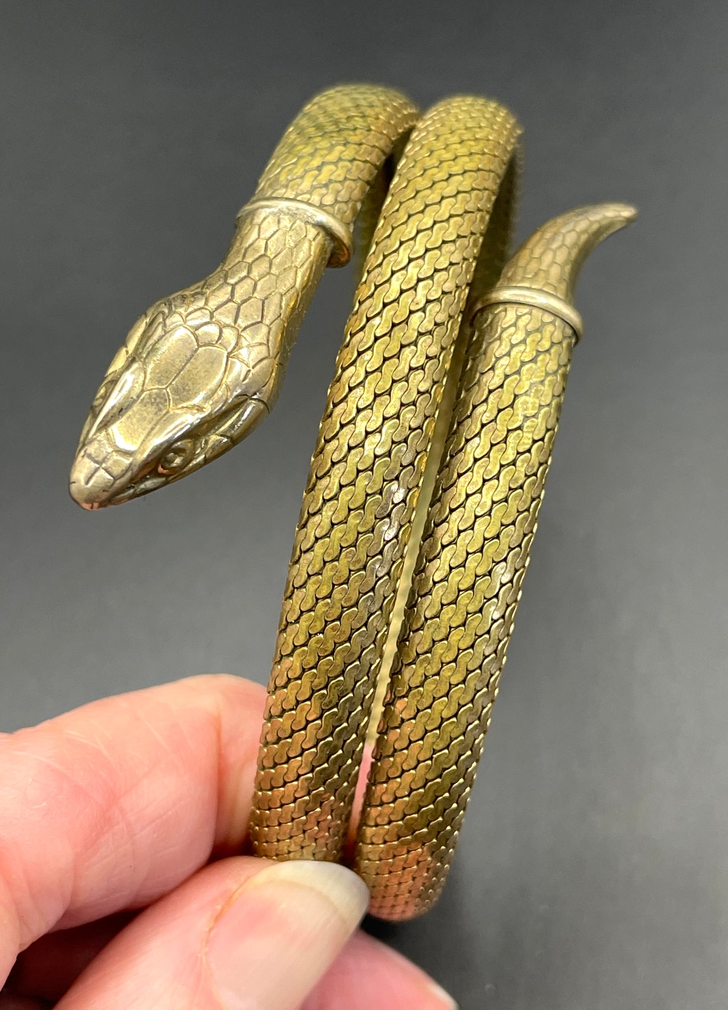 Vintage / antique rolled gold snake serpent bracelet bangle, double coiled, beautiful detail