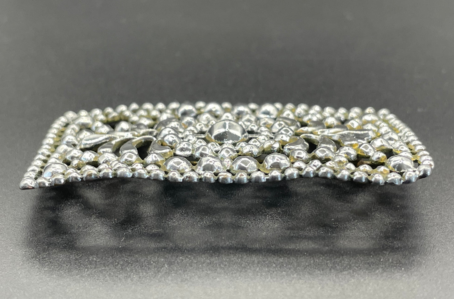 Antique Georgian faceted cut steel effect on brass brooch, rectangular shaped, beautifully ornate sparkly piece