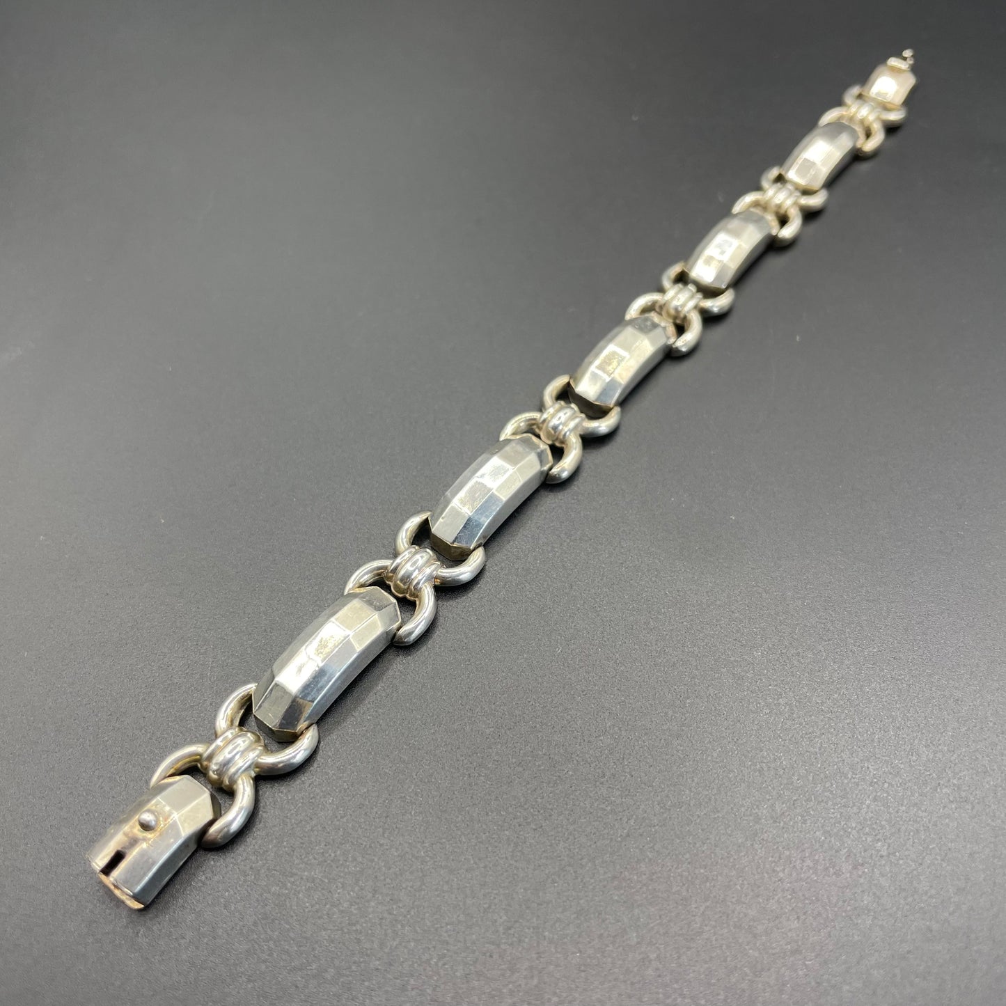 Vintage Art Deco hallmarked 900 silver tank track panel bracelet - 16 grams