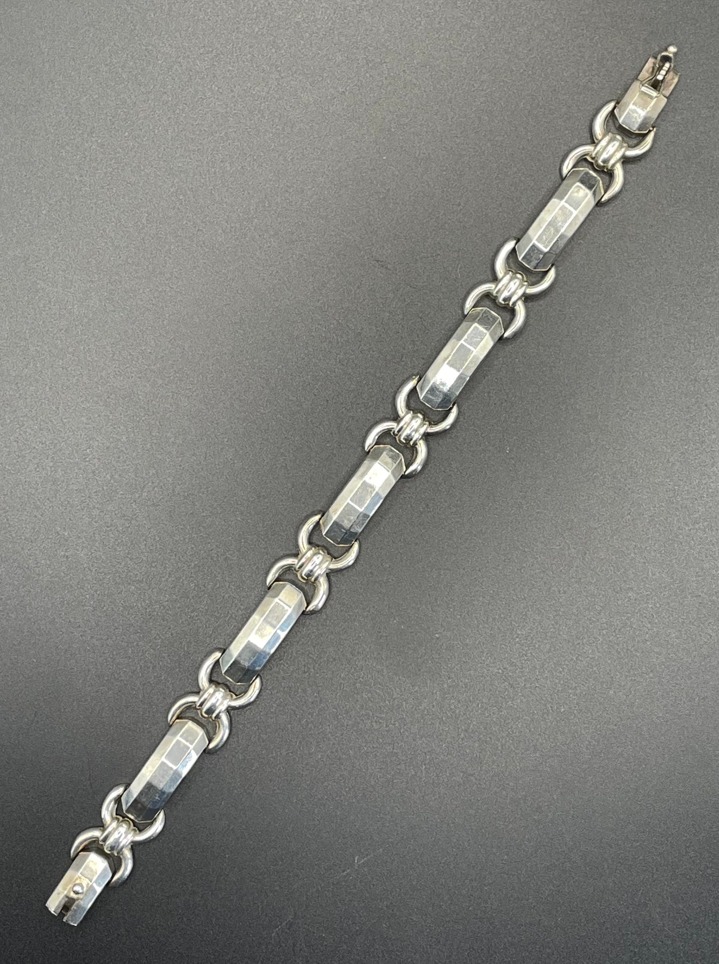 Vintage Art Deco hallmarked 900 silver tank track panel bracelet - 16 grams