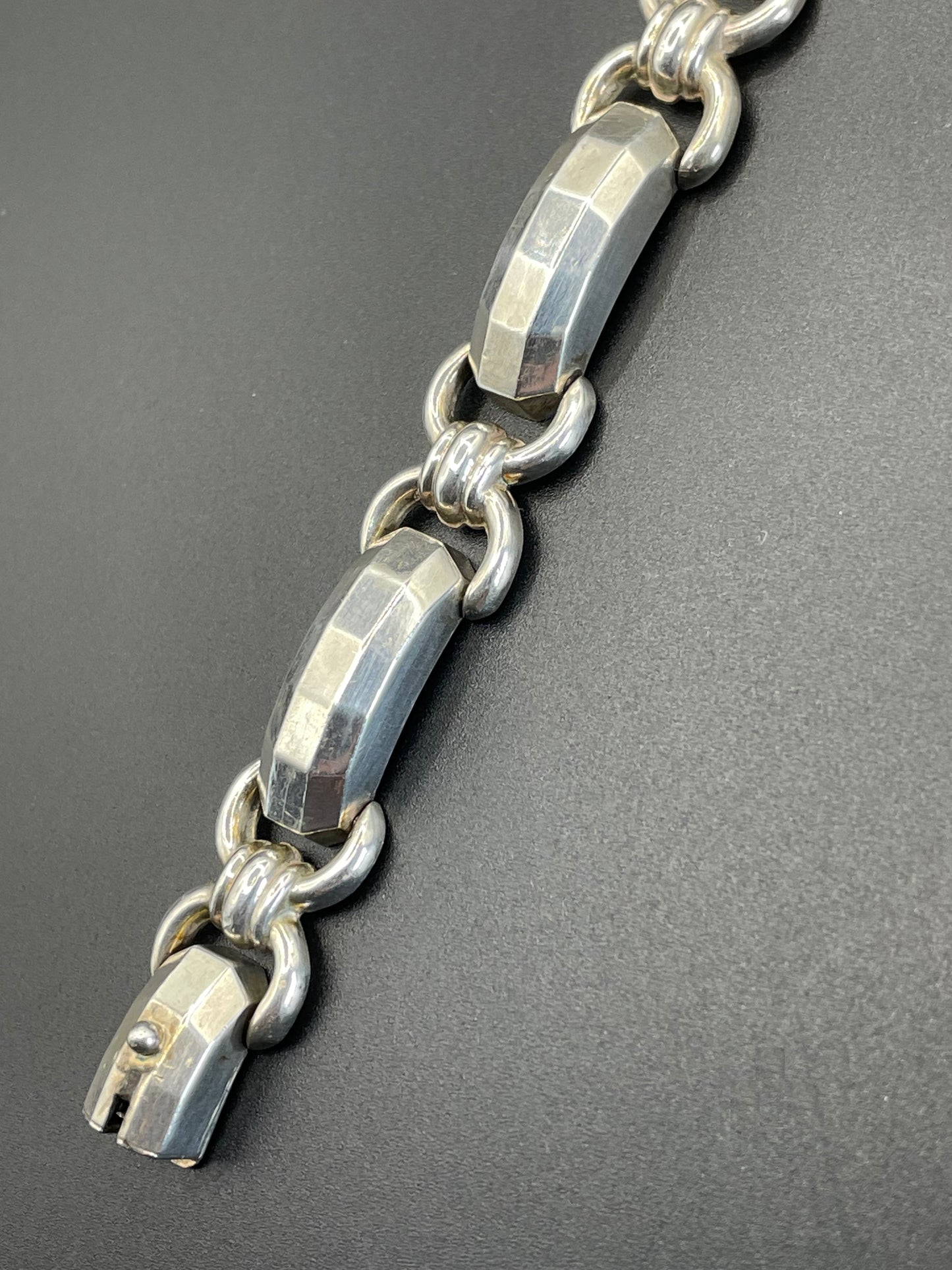 Vintage Art Deco hallmarked 900 silver tank track panel bracelet - 16 grams