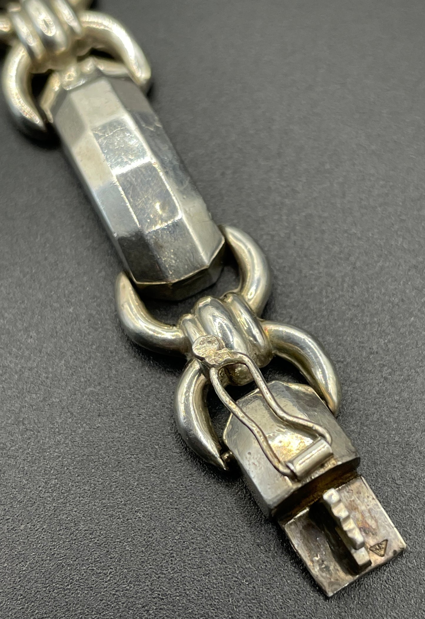 Vintage Art Deco hallmarked 900 silver tank track panel bracelet - 16 grams