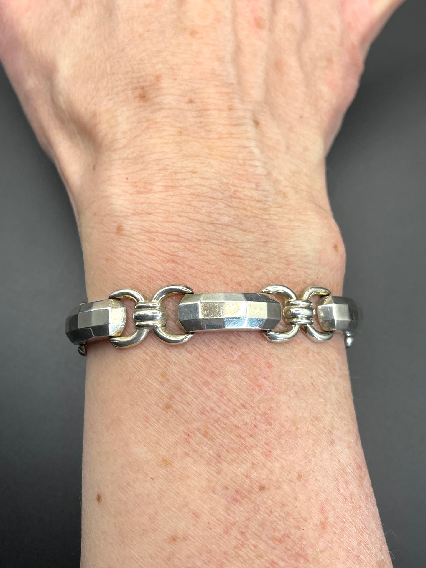 Vintage Art Deco hallmarked 900 silver tank track panel bracelet - 16 grams