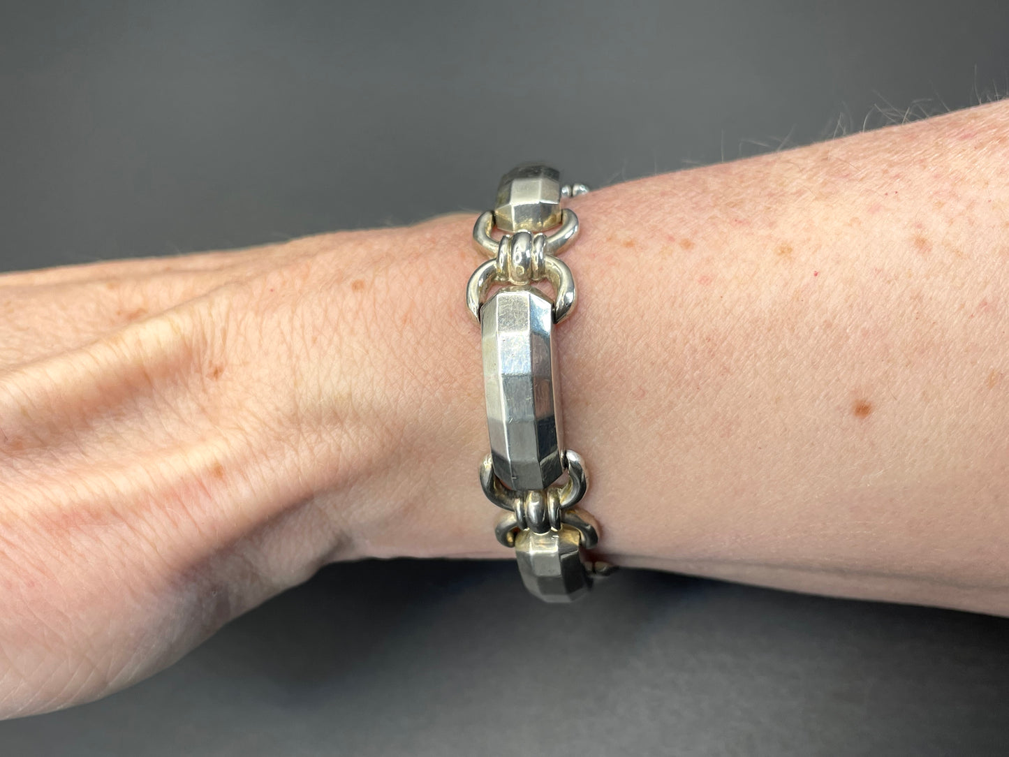 Vintage Art Deco hallmarked 900 silver tank track panel bracelet - 16 grams