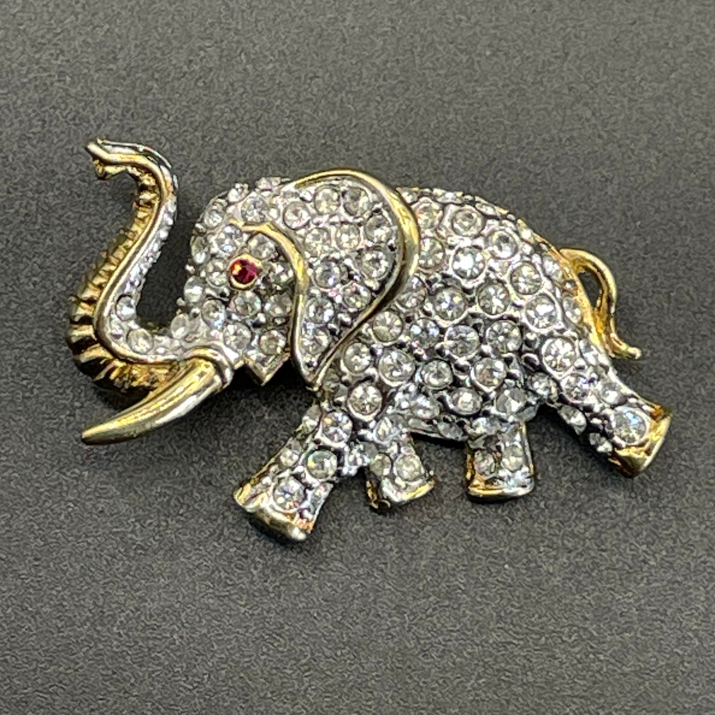 Vintage signed Attwood and Sawyer A&S 22ct gold plated and rhinestone elephant brooch, so adorable