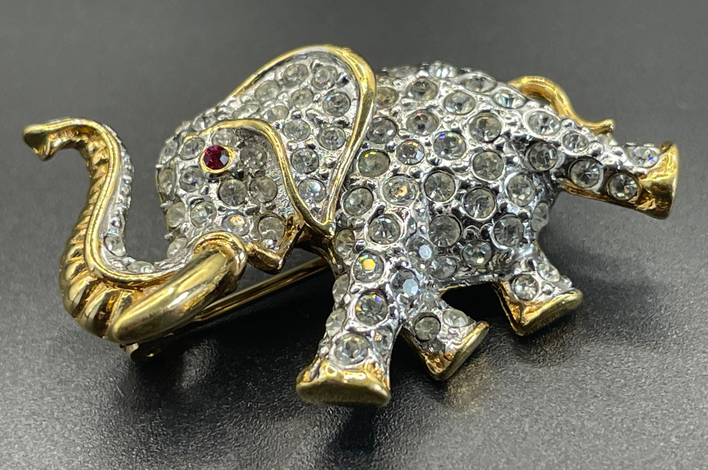 Vintage signed Attwood and Sawyer A&S 22ct gold plated and rhinestone elephant brooch, so adorable