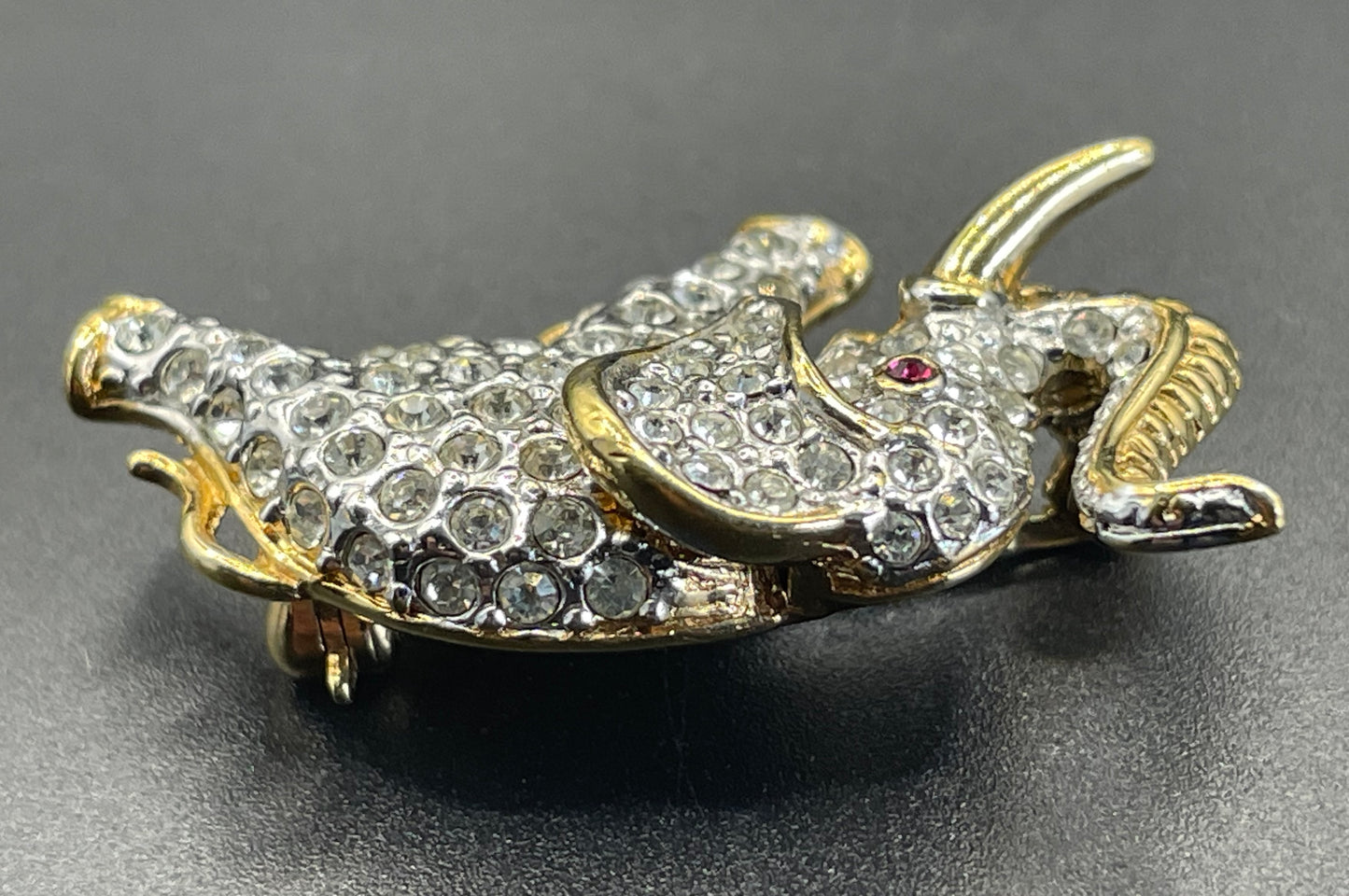 Vintage signed Attwood and Sawyer A&S 22ct gold plated and rhinestone elephant brooch, so adorable