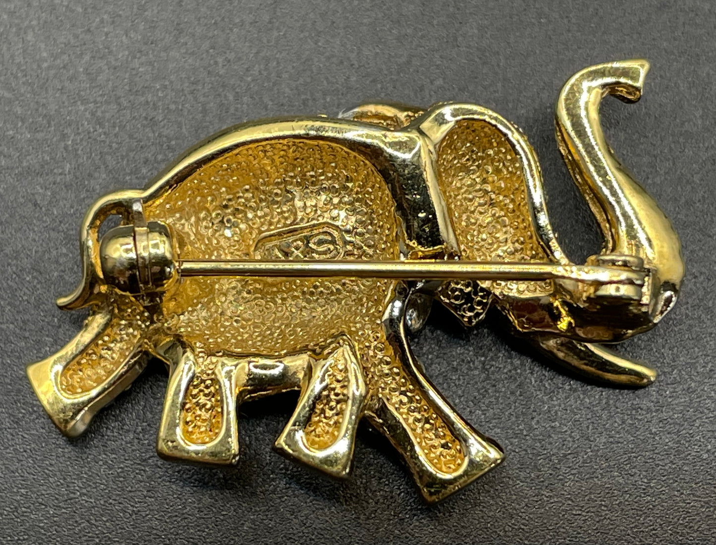 Vintage signed Attwood and Sawyer A&S 22ct gold plated and rhinestone elephant brooch, so adorable