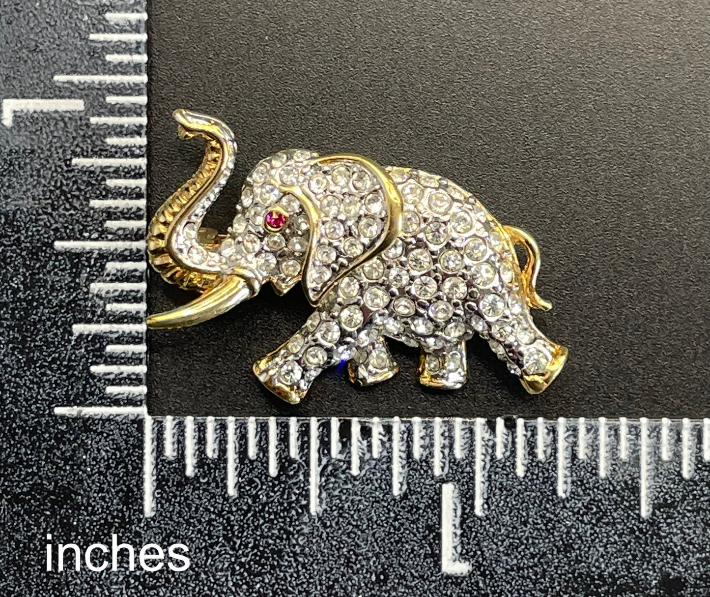 Vintage signed Attwood and Sawyer A&S 22ct gold plated and rhinestone elephant brooch, so adorable