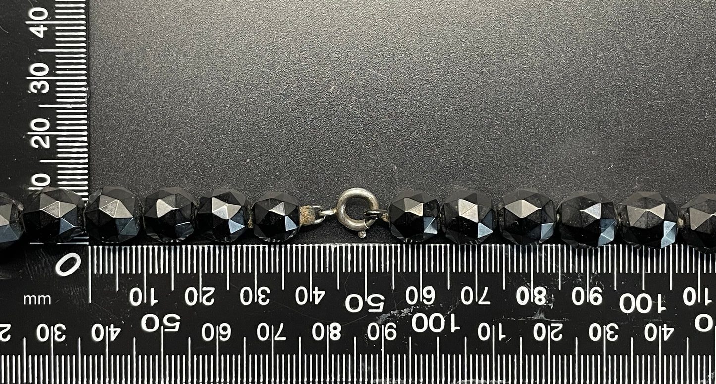 Antique Victorian Whitby jet graduated faceted bead choker necklace, lovely large sized graduated beads, sterling silver clasp