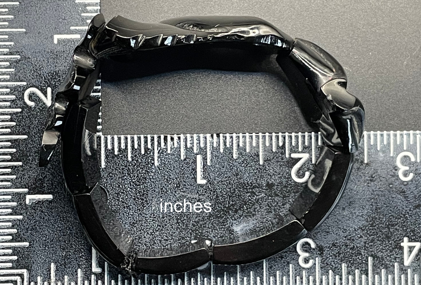 Antique Victorian Whitby jet hand carved chunky bead stretch bracelet, with beautiful leaf design carving