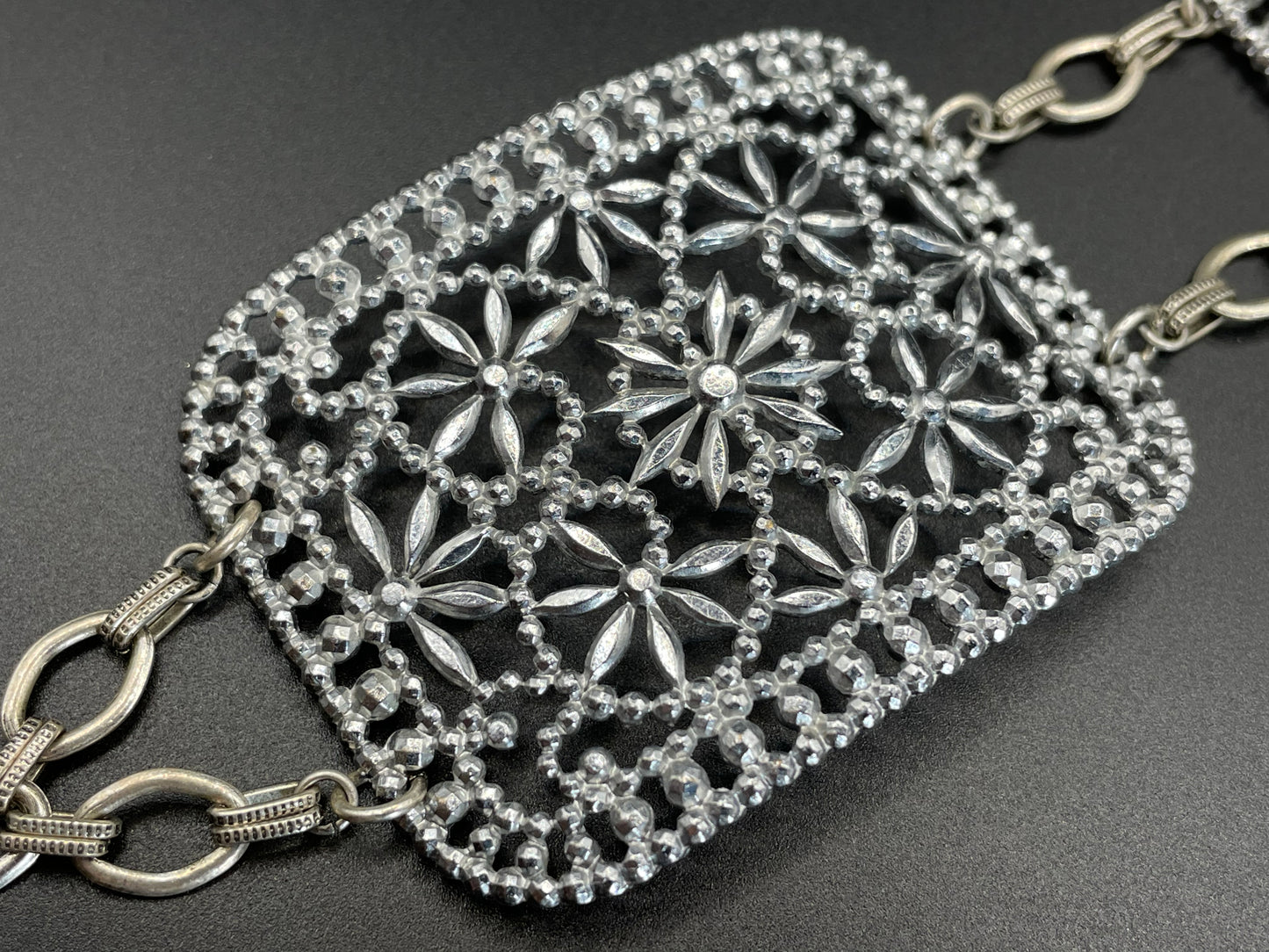 Antique Georgian to Victorian faceted cut steel double panel bracelet, rectangular shaped panels, beautifully ornate, sparkly piece