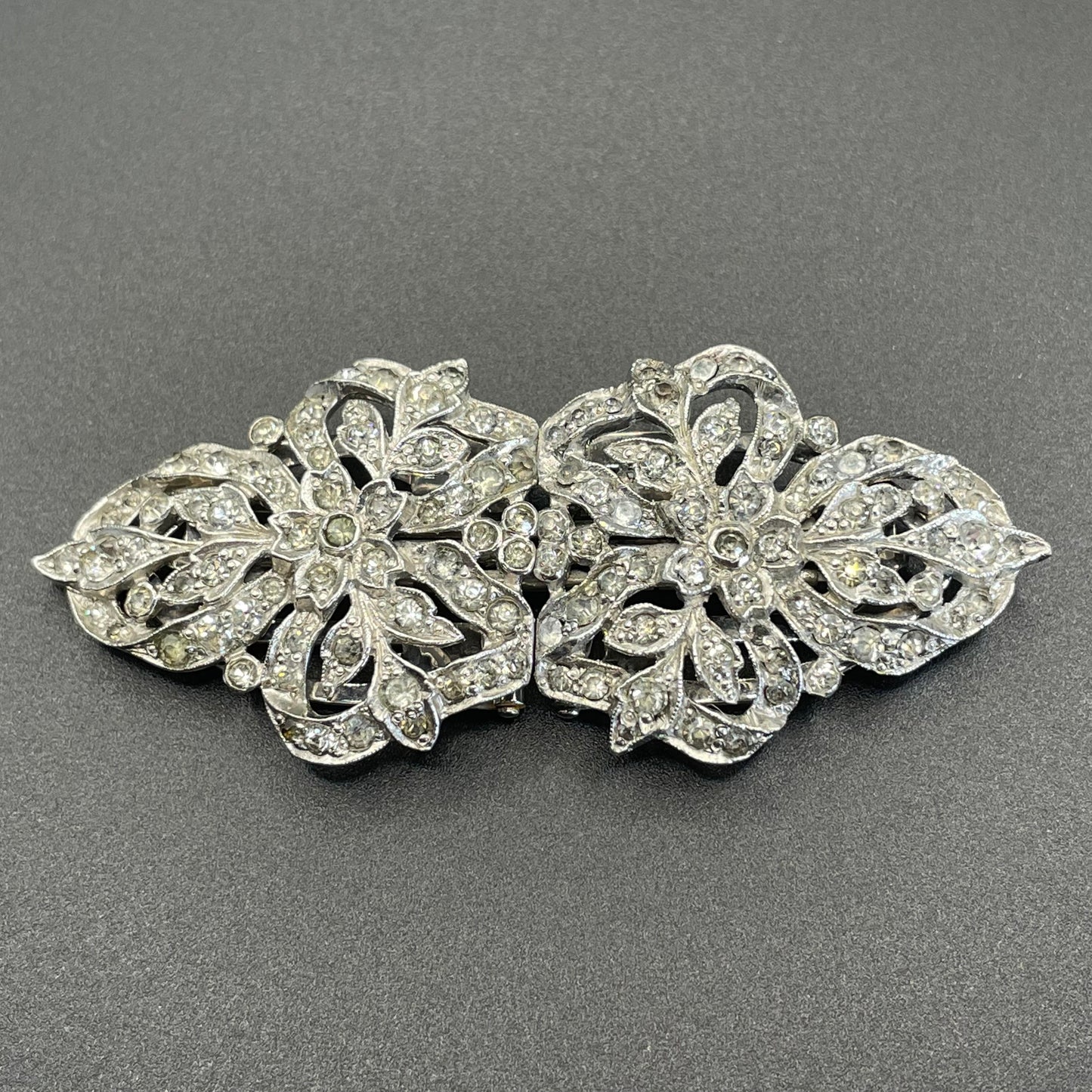 Vintage Art Deco rhinestone duette, brooch that is convertible into two dress clips, metamorphic jewellery, Ciro Pearls, made by Trifari